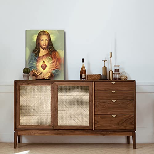 Framed Sacred Heart Of Jesus Wall Canvas Art Decor Divine Mercy Catholic Christianity For Faith Living Room Bedroom Dining Room For Parents Poster Pictures Painting Framed 12X16 Inch #TOP4