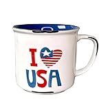 18oz Ceramic Tea Cup Coffee Mug for Office and Home, I Love USA Mug, American Flag Heart Mugs, USA July 4th Gift Love Series, Dishwasher Microwave Safe