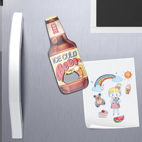 Abrebotellas con forma de botella de cerveza con imán – Diseño de 14 cm para tapones de corona – Abridor de botellas de nevera o pared para casa, cocina, bar y regalo original (ICE)