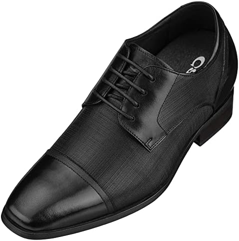 CALTO Men's Invisible Height Increasing Elevator Shoes - Black Premium Leather Lace-up Formal Oxfords - 3.2 Inches Taller - Y40552 - Size 8 D(M) US