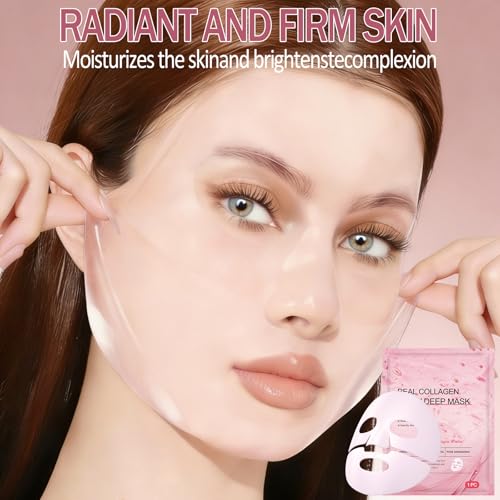 4 Pezzi Maschera Collagene Viso - Maschere Viso Coreane Skincare, Maschere Per Il Viso Idratante Al Collagene Face Mask Per Donna, Minimizzante Dei Pori, Antietà E Ringiovanente - 5