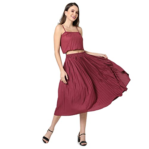 Image of PINACOLADA Women Solid Stylish Casual Co-Ord Set (Skirt & Top)