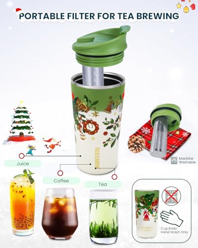 GiNT 17oz Christmas Travel Tea Mug with Infuser and Lid - 4D Gold Foil Design (Bells & Holly), 316 Stainless Steel Double Wall Vacuum Insulated, Perfect for Commuting and Camping Gifts - Image 7