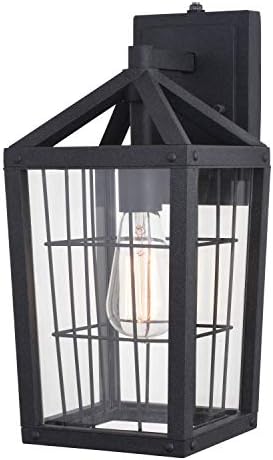 VAXCEL Gage 15 in. H 1-Light Volcanic Black Dusk to Dawn Sensor Farmhouse Outdoor Wall Sconce, Rust-Resistant Aluminum, Clear Glass Shade, LED Compatible for Exterior Porch Patio Front Door or Garage