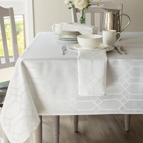 Amscan White Fabric Tablecover (60" x 84") 1 Pc. - Luxurious Gate Pattern, Perfect for Dinner Parties, Weddings, Events, & More