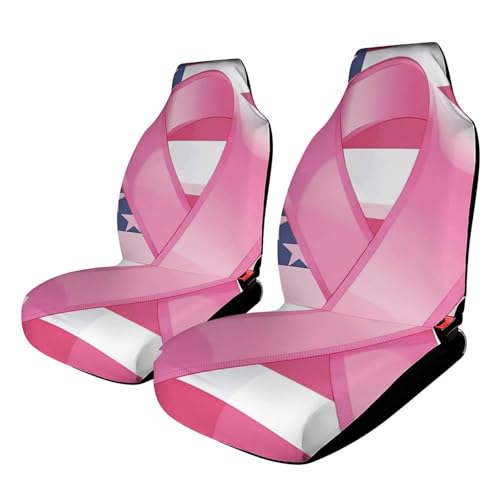 Ribbon Breast Cancer Awareness Flag Car Seat Covers Universal Car Front Seats Protector Auto Interior Accessories 2PCS