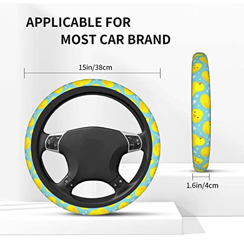 Cute Happy Rubber Duck Bubbles Cartoon Steering Wheel Cover Protector Car Accessories For Women Men 15 Inch Auto Universal Non-Slip Interior Decor #TOP5