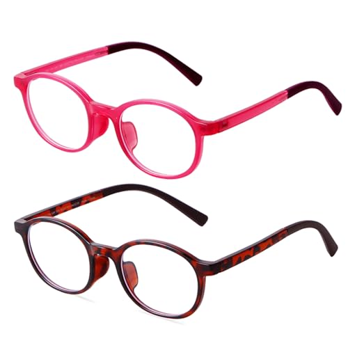 Image of 2Pack Oval Blue Light Glasses for Kids Gaming Computer Glasses for Girls Boys Age 3-10, Anti Blue Ray TR90 Eyeglasses