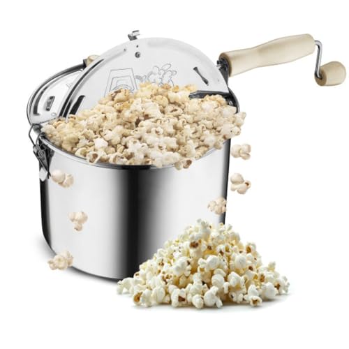 Comparison: Best Popcorn Popper For Roasting Coffee 3 Stovetop Popcorn Maker - 6.5-Quart Stainless-Steel Popcorn Popper with a Hand Crank, Vented Lid, and Stir Paddle by Great Northern Popcorn (Silver)