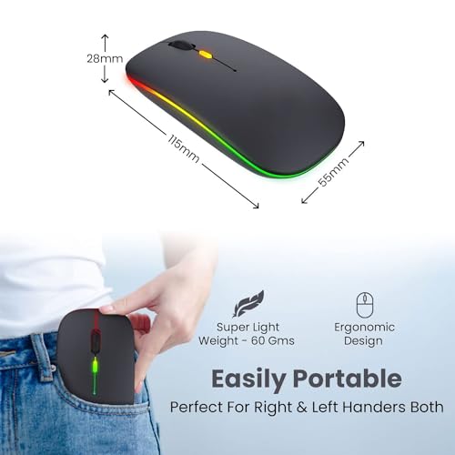 Image of Electro Wolf WM20 Lucid 2.4G Wireless + Bluetooth 5.1 Mouse, Slim Rechargeable 500mAh Silent Click RGB LED Gaming Mouse, DPI Upto 1600 - Lucid Black