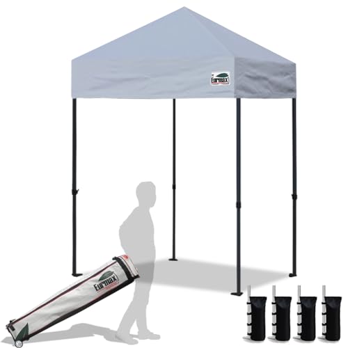 Eurmax USA 5x5ft Pop Up Canopy, Commercial Instant Tent for Outdoor Events, Patented No-Tip Rolling Storage Bag with 4 Sandbags, UV & Water Resistant, Heavy Duty Portable Shelter Gazebo,Grey