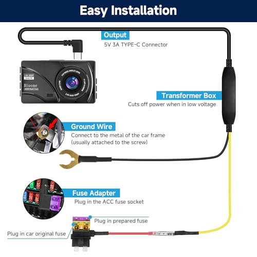 Image of Upgraded Dash Cam Hardwire Kit, Type-C USB Hard Wire Kit 12V-24V to 5V Hardwire Kit with Low Voltage Protection 11.5ft Dash Cam Charger Power Cord for Dashcam GPS Power Supply Radar Detectors