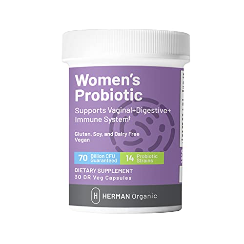 Herman Organic Vegan Women's Probiotic for Vaginal Health - Vaginal Probiotics for Odor, Infection, UTIs, & Fertility - Probiotics for Women with 3 Probiotic Types & 14 Strains for Ultimate Strength