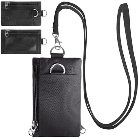 TATAANTY RFID Blocking Wallet, Minimalist Wallet for Men, Small Wallet for Women with Lanyard Keychain, ID Holder Zipper for Cards, Coins, Travel, Water-resistant, Black Cover