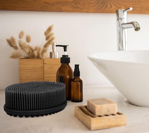 Image of Silicone Body Scrubber, Gentle exfoliating Body Scrubber That's Easy to Clean, Lathers Well, Long Lasting, and More Hygienic Than Traditional Shower Loofah (Black)