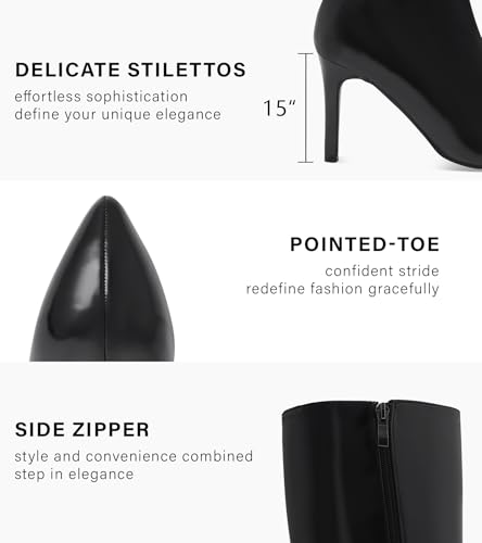 Shoe'N Tale Women's Knee High Boots Pointed Toe Stiletto High Heel Long Boots Side Zipper Tall Boots4