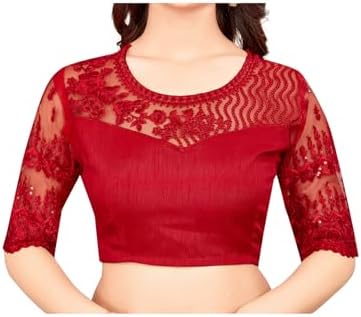 AKHILAM Women's And Girls Embroidery Lace & Sequence Embroidery Chiffon Saree With Unstitched Blouse Piece