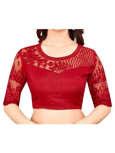 AKHILAM Women's And Girls Embroidery Lace & Sequence Embroidery Chiffon Saree With Unstitched Blouse Piece