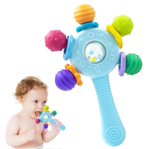 Beißspielzeug Baby ab 3 Monate, Baby Rassel Spielzeug, sensorische Beißring-Spielzeuge, Montessori-Frühbildungs Motorikspielzeug, Babyspielzeug für Babys von 3-6 Monaten (Blau)