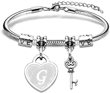 Silver Initial Charming Bracelet,Adjustable 26 A-Z English Letter Initiales Scepter Pendant Snake Bracelet For Birthday Christmas Jewellery