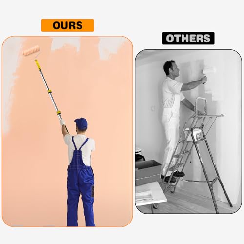 Farbroller mit Teleskopstange, Aluminium Teleskopstab mit 3 Farbwalzen für Malerei und Renovierung von Haushaltsprojekt