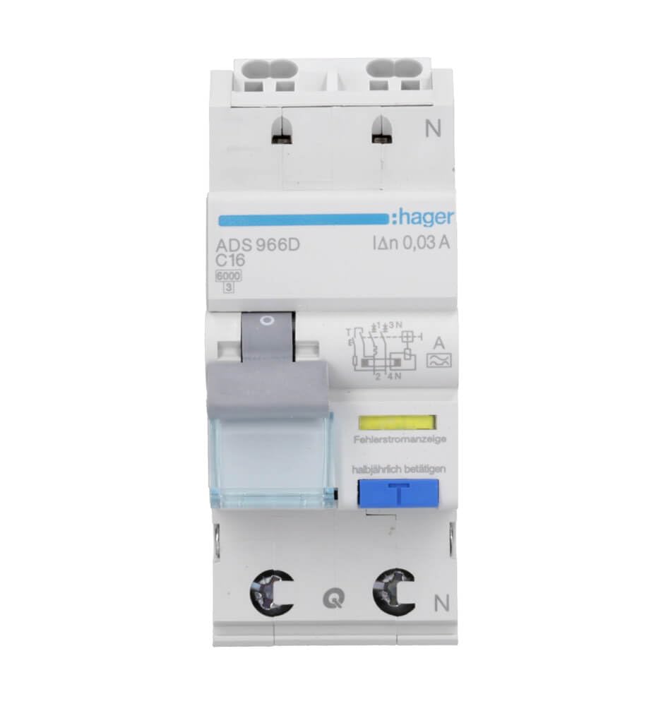 Hager Interrupteur FI/LS HAGADS966D, 16A 1P et NC, 0,03 m