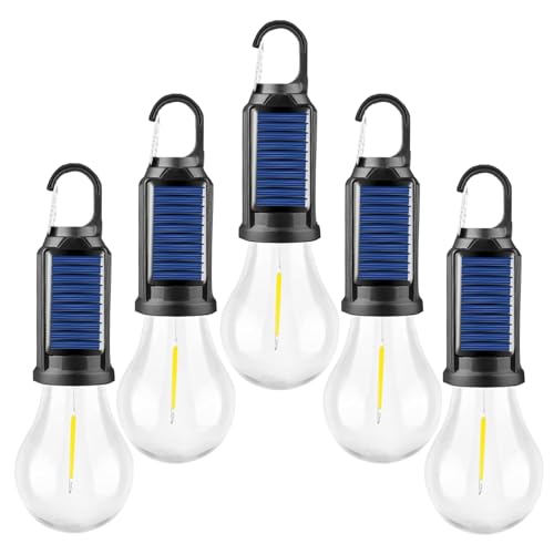 MODOAO Led Tent Lights 5 Pack Camping Lantern USB Rechargeable Solar Tent Lights,Outdoor Hanging Light Bulbs with Clip Hook 3 Mode Lighting Warm White