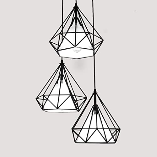 Image of Geometric Pendant Lighting, Geometric Modern Hanging Light Ceiling Fixture for Kitchen Island, Foyer, Hallway, Bedroom and Entryway (Bulb Include) 3LP-Diamond with PVC Shade
