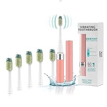 Voom Sonic Go 1 Series Travel Electric Toothbrush + 4PK Brush Heads, Travel Toothbrushes - Battery Operated Toothbrush for Adults & Kids, Portable with 2 Minute Timer Pink
