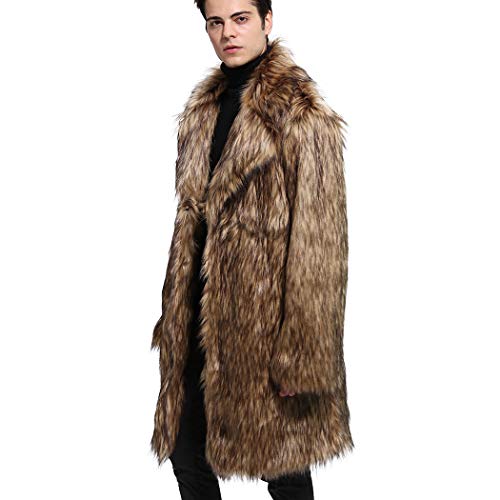 Umren Lafee Bridal Men's Luxury Faux Fur Coat Jacket Winter Warm Long Coats Overwear Outwear Brown 1 L #TOP3