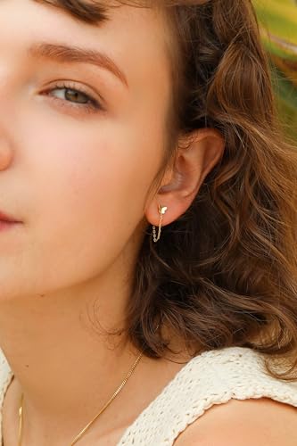 S.Leaf Butterfly Chain Earrings Threader Earrings Stud Earrings Sterling Silver Chain Earrings Threader Stud Earrings for Women Dainty Gold Earrings for Women4