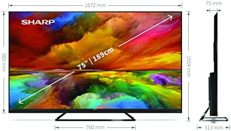 SHARP 4T-C75EQ3KM2AG 75-Inch 4K UHD Quantum Dot Frameless Android Smart TV with Freeview HD, Google Assistant, Chromecast, 4 x HDMI, 2 x USB & Bluetooth, QLED TV  Black