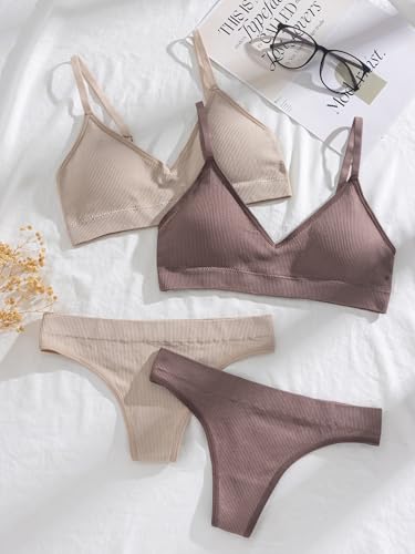 Women's 6 Piece Ribbed Knit Lingerie Sets Seamless Wireless No Show Bra and Panty Thong Sets Matching Underwear Sets4