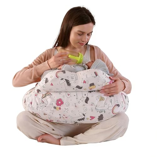 Image of BABYLIAN Nursing Pillow for Breastfeeding,Ergonomic Baby Feeding Pillows with Removable Washable Cotton Slipcover, Adjustable Waist Strap,Plus Size,More Support for Mom and Baby(Unicorn)