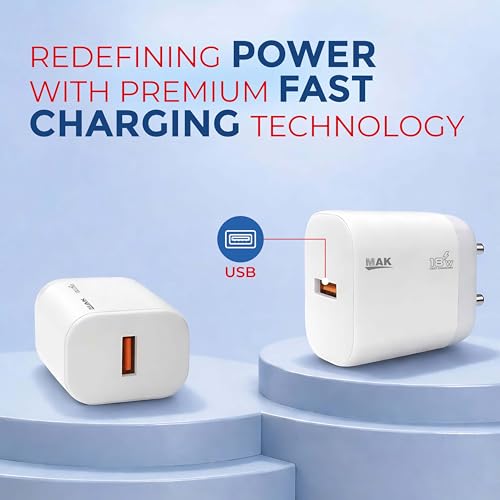 Image of MAK 18W Fast Charging USB Wall Charger 2.4A Power Adapter with USB to Type-C Cable, High-Speed Charging for All Type-C Devices, Compact & Durable Design - White