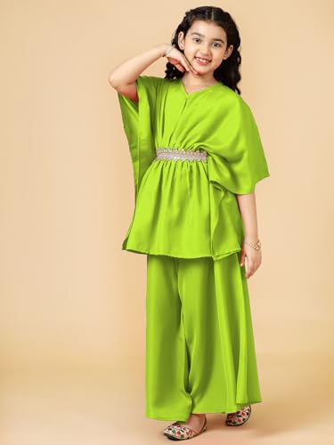 Image of A.T.U.N. (ALL THINGS UBER NICE) Girls Solid Kaftan with Flared Pant Set | Stylish Clothing Set