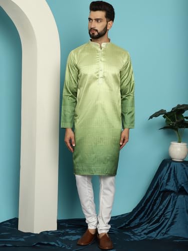 Image of SOJANYA (Since 1958, Men's Jacquard Silk Multi Shade Sequinned & White Pyjama Set