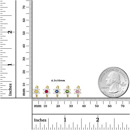 14K Yellow Solid Gold 6.5mm Daisy Flower AAA Cubic Zirconia Huggie Earrings | In Emerald, Pink, Red, Sapphire and Yellow | 6.50x10mm | Solid Gold Huggie Earrings for Women4