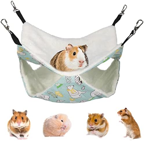 SUSSURRO Rat Hammocks for Cage, 2 Layer Small Pet Cage Hammock Ferret Hammocks, Soft Hamster Bed, Guinea Pig Swing Hanging Bed Plush Sugar Glider Cage, Small Animal Beds for Playing Sleeping