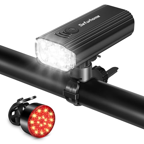 Defurhome LED Bike Light Set,Rechargeable Bicycle Lights Front and Rear,Super Bright Headlight and Taillight,6000mAh Waterproof Cycling Lights,4 Light Mode Flashlight Fits Road,Mountain,Night Riding