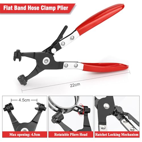 Luriseminger 4 Stück Schlauchklemmenzange Set, Schlauchschellen Zange Federbandschellenzange Schlauchschellenzange mit Geradem Hals Schlauchentferner Zange, Schellenzange Kfz mit Ratschenverriegelung