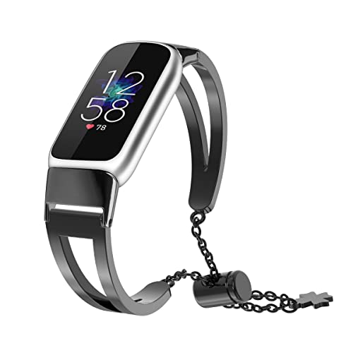 Wristband Compatible with Fitbit Luxe,KangPlus Metal Band Adjustable Fashion Women Men Wristband Replacement Strap Compatible with Fitbit Luxe - Black