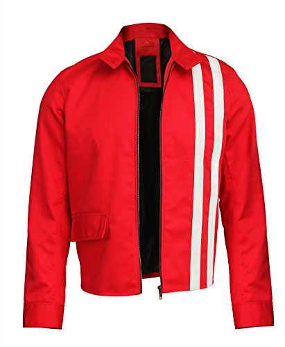 SpazeUp Mens Red Speed Jacket - White Stripe Vintage Motorcycle Biker Lightweight Cotton Blue Jacket Men