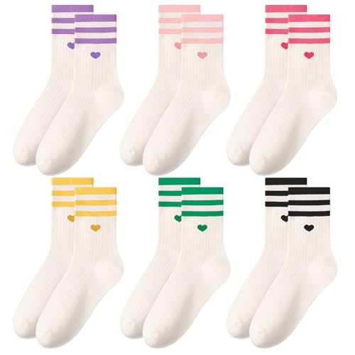 Utensilsto 6 Paare Herz Tennissocken Damen Weiß Sportsocken 39-43 Laufsocken Baumwolle socken Tennis Sport Socken für Tennis Sport, Geschenke für Frauen Geburtstag