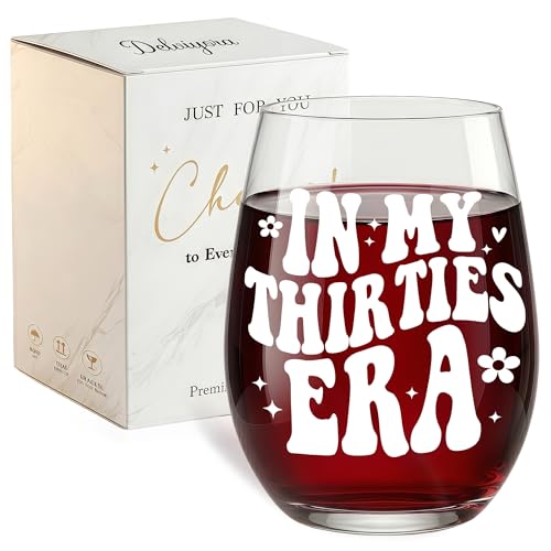 Delviyora 30th Birthday Gifts for Women, In My Thirties Era Stemless Wine Glass, Funny 30 Year Old Birthday Gift, Turning 30 Gift for Her, Birthday Gift Ideas for Friends Sister
