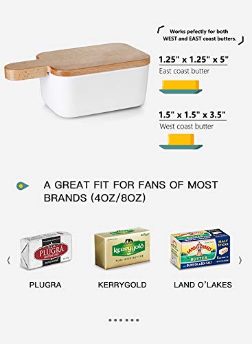 Sweese 323.101 Butter Dish With Lid And Handle, Porcelain Butter Keeper And Extended Wooden Lid, White #TOP4