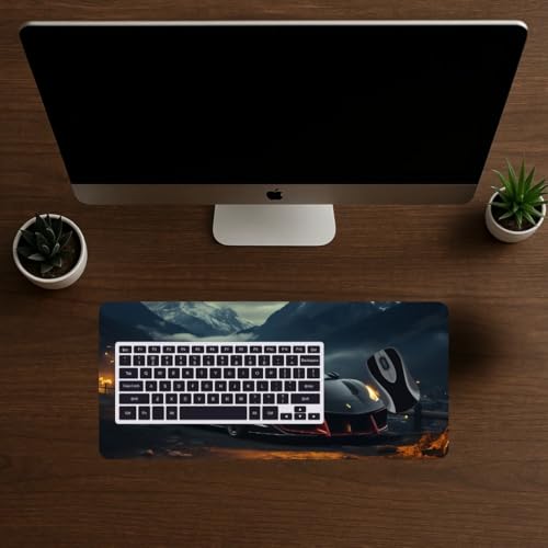 Image of Moto Edition Desk Mat 23x11 Inch - Racing-Themed Keyboard & Mouse Pad for Office, Home & Gaming | Non-Slip Rubber Base, Waterproof Surface, Supercar & Bike Inspired Table Mat (Night Drive)