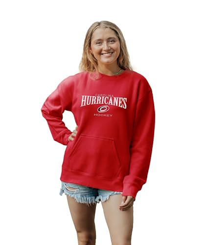 Blue 84 Women's Standard NHL Officially Licensed Pocket Crewneck Sweatshirt Embroidery Team Color