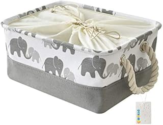 OYHOMO Storage Basket Foldable Grey Elephant Rectangle Storage Box Thickened Canvas Fabric Storage Bin with Drawstring for Towels, Toys, Shelf - Small