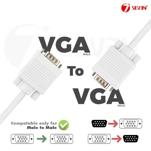 Image of Madhabi 20M VGA Cable Male to Male Video Cable with White Connectors - Supports 800x600 Resolution for Monitor, Projector, Laptop, and Desktop PC - Durable Long-Length Display Cord